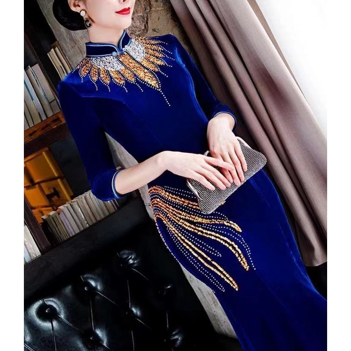 Đầm Dạ Hội Dáng Dài Eo Cao Thêu Họa Tiết Plus Size Thanh Lịch Cho Nữ