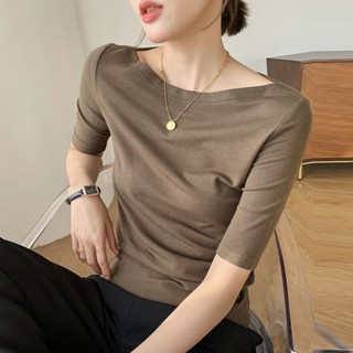 Áo Thun Tay Lửng Cổ Cao Thiết Kế Mỏng Phong Cách Xuân Hè Mới Dành Cho Nữ