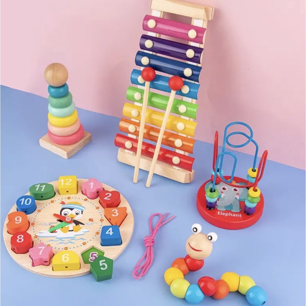 Combo 6 món đồ chơi gỗ phát triển trí tuệ cho bé - Đồ chơi gỗ thông minh