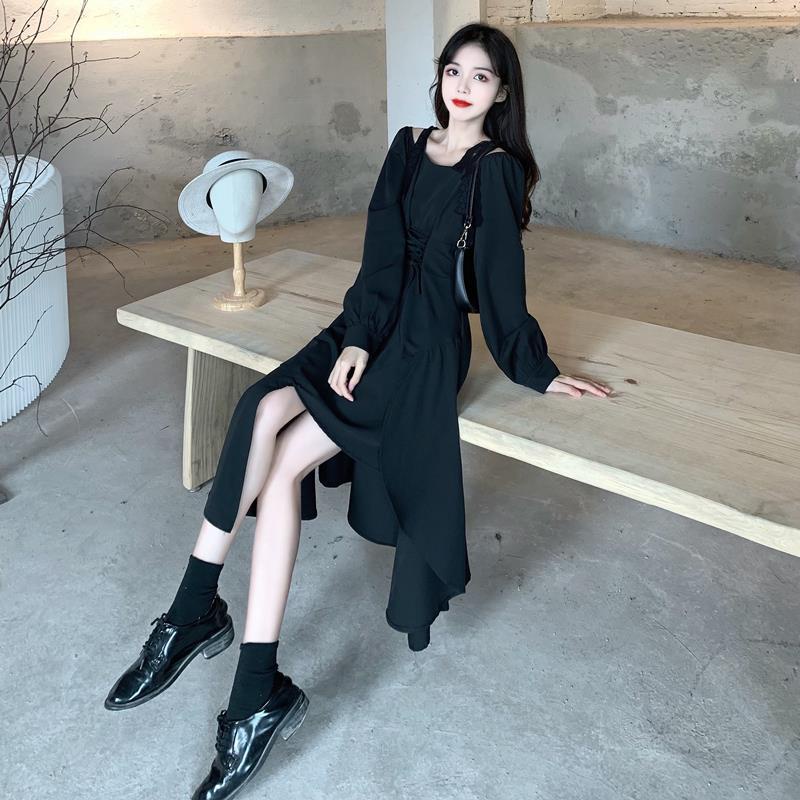 IELGY  Đầm Hai Dây Lưng Cao Cỡ Lớn Phong Cách hepburn Thời Trang Cho Nữ