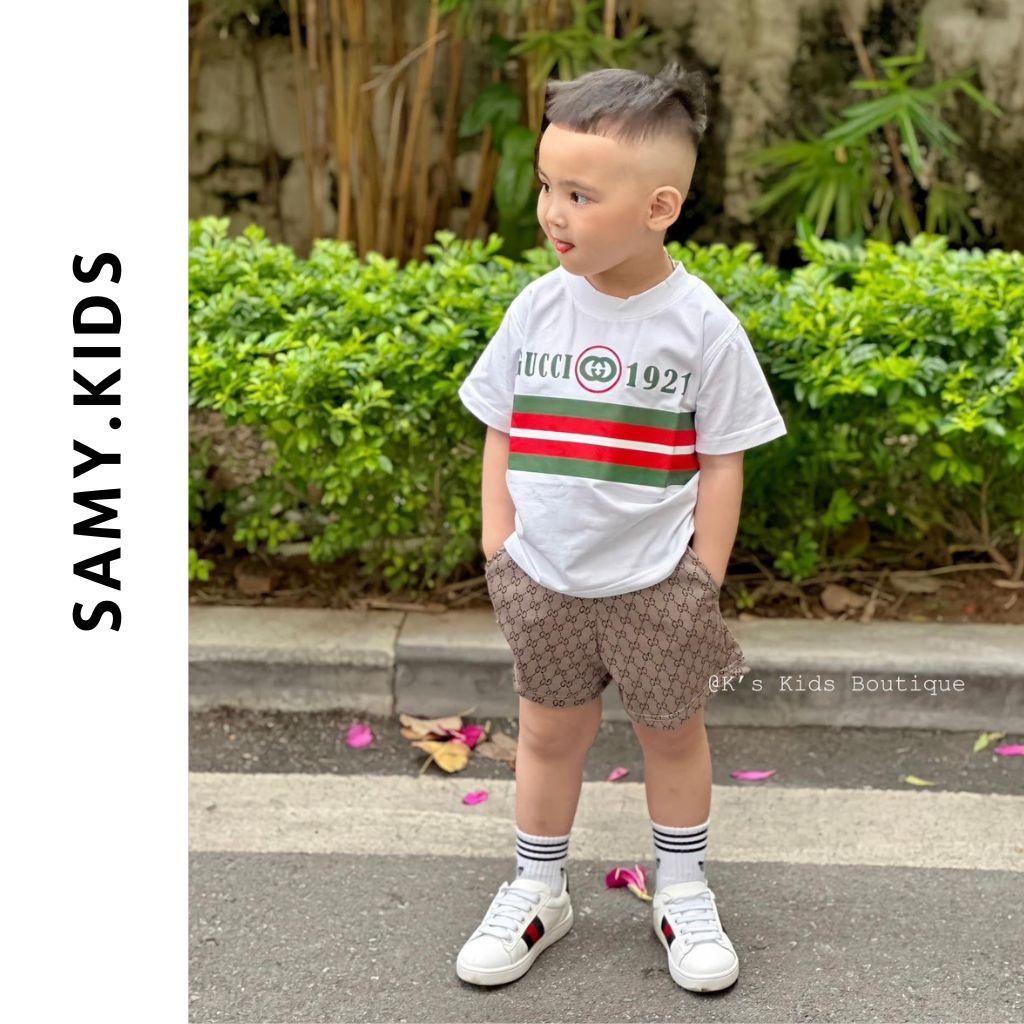 Set quần áo thun guccii cho bé trai, bé gái, áo phông cộc tay trẻ em SAMY KIDS