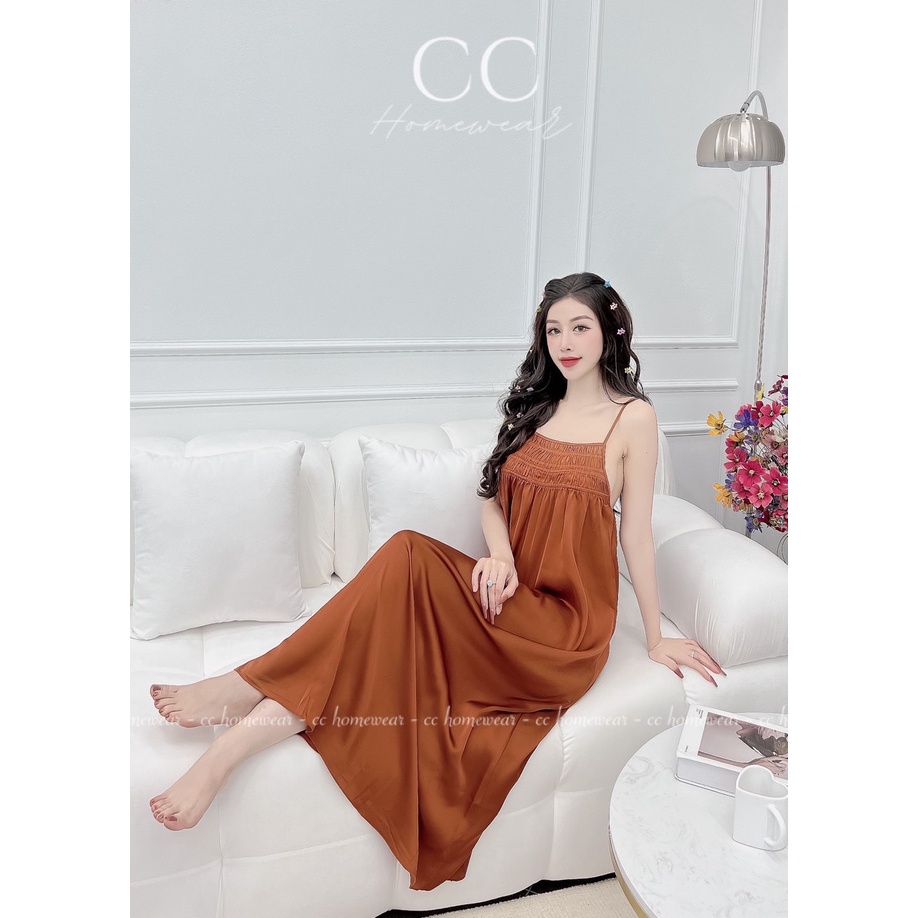 Đầm ngủ lụa 2 dây họa tiết trơn cao cấp thương hiệu CC HOMEWEAR | BigBuy360 - bigbuy360.vn