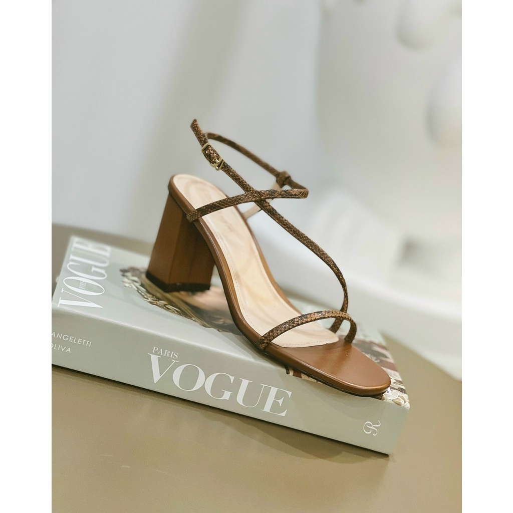 Sandal nữ cao gót 7 phân qua chéo, giày sandal gót vuông quai mảnh đàn hồi êm chân GUUEM - GCL129