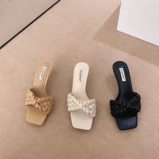 Guốc da mịn quai ngang vân đân gót đũa nhỏ - 7P
