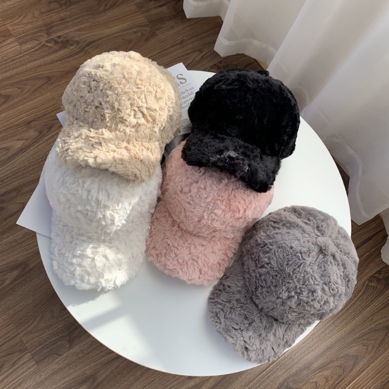 Mũ Bóng Chày Giả Lông Thỏ Dày Dặn Màu Trơn Thời Trang Mùa Đông Hàn Quốc Cho Nữ