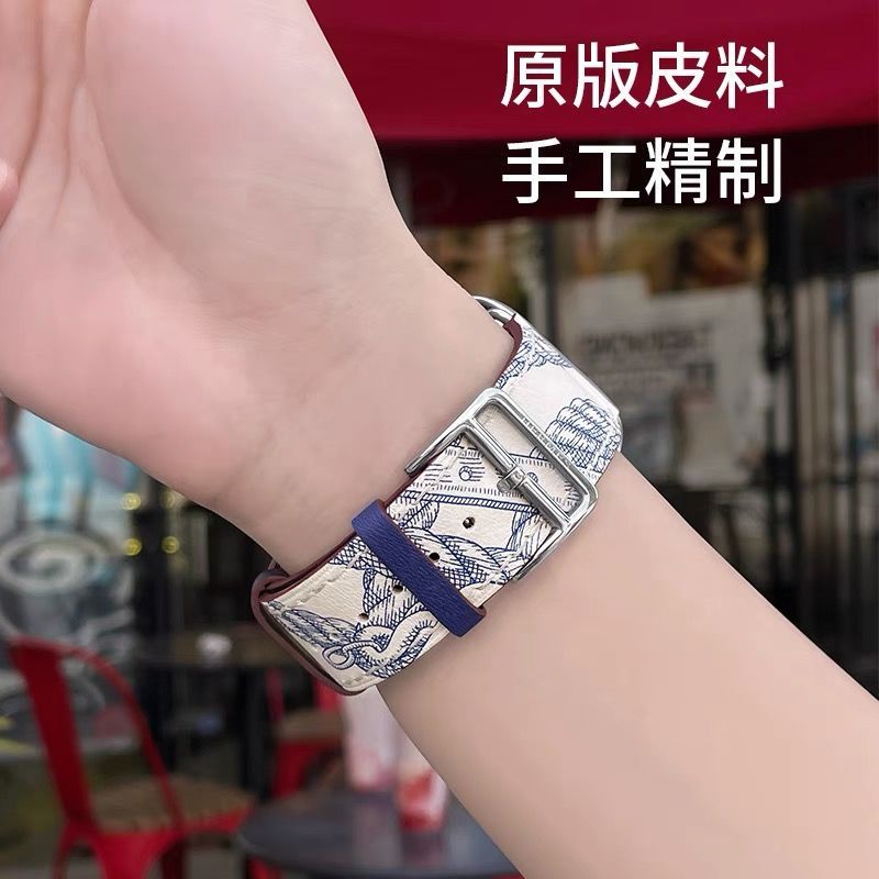 Dây Đeo Bằng Da Thật 45mm Cho Apple iwatch7 / SE / 6 / 5 Hermes Huaqiangbei watch s7 s8