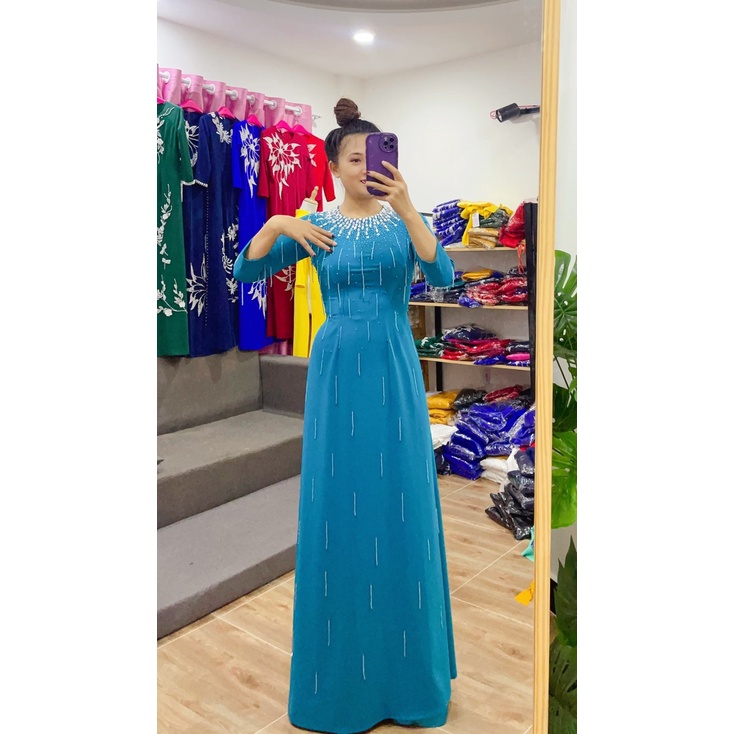 [𝐌𝐀𝐑𝐈𝐀] ÁO DÀI TRUNG NIÊN CHO MẸ MÀU XANH NGỌC