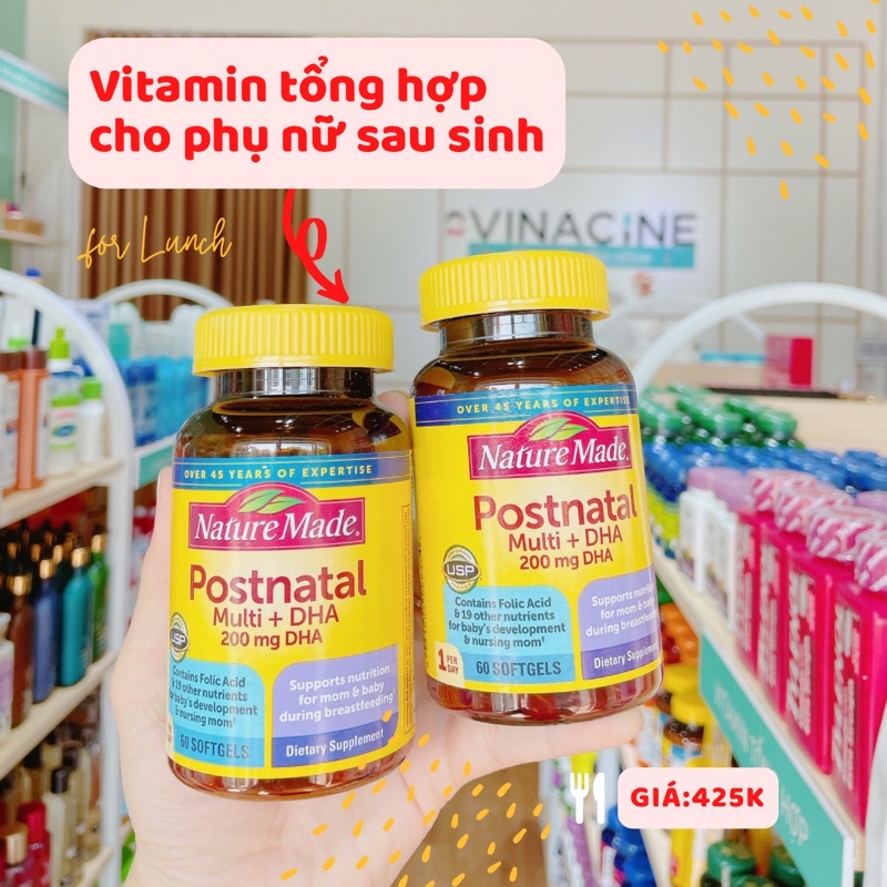 Vitamin tổng hợp cho phụ nữ sau sinh Nature Made Postnatal Multi DHA 60 viên của Mỹ