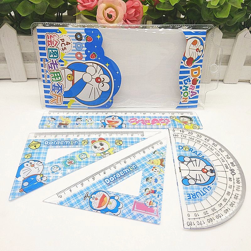 Bộ thước kẻ nhựa trẻ em hoạ tiết Doraemon cho bé gái & bé trai (N01371)