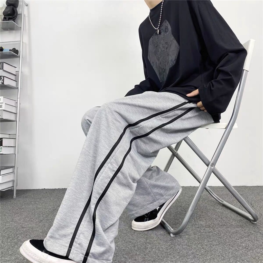 Quần Thể Thao Ống Rộng Họa Tiết Kẻ Sọc Thời Trang Hàn Quốc Mới Cho Nữ