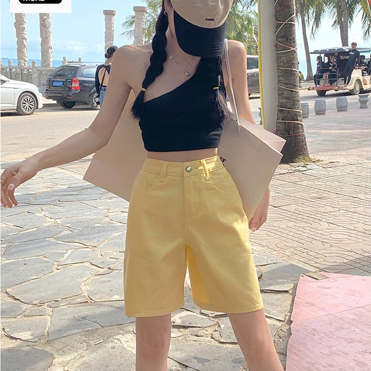 Quần short SUXI denim lưng cao ôm dáng phong cách Hàn Quốc thời trang xuân hè cho nữ