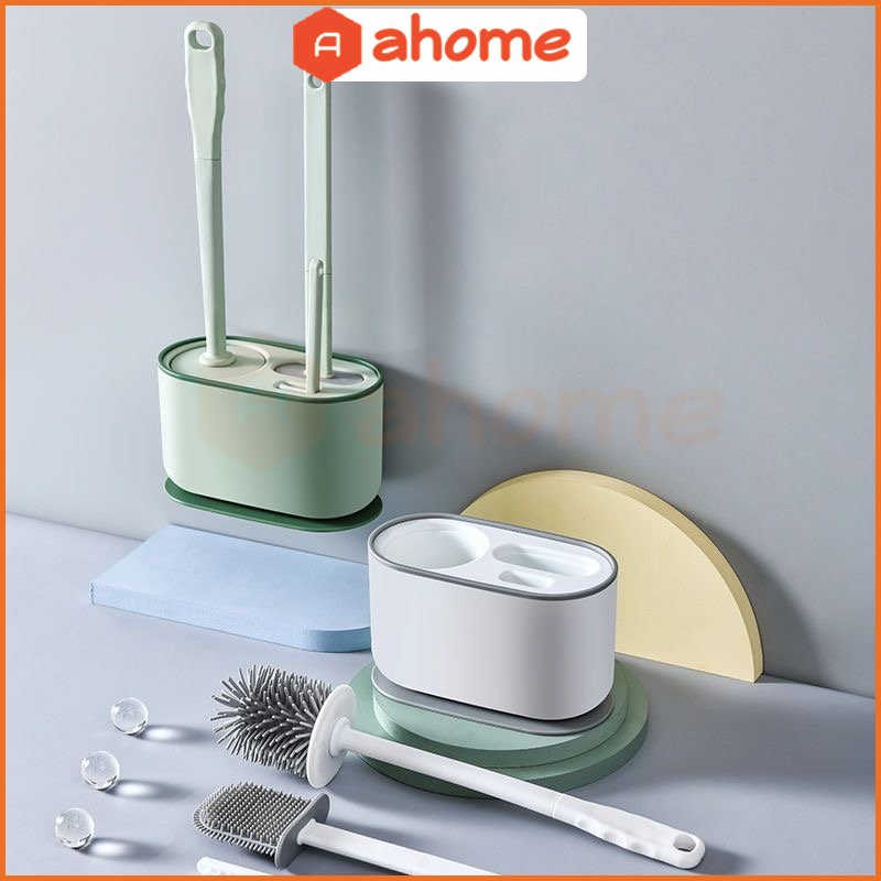 Bộ chổi cọ vệ sinh toilet gắn tường | Cọ bồn cầu bàn chải silicon mềm mại lau sạch mọi ngóc ngách, vết bẩn-Ahome