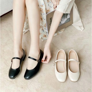 Giày búp bê nữ giày cao gót nữ 3p quai cài da mềm