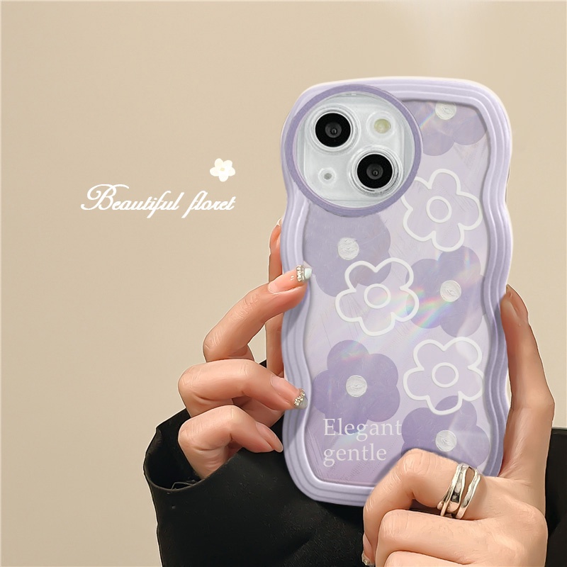 Casing Samsung Galaxy A54 A34 A24 A14 A04 A12 A73 A53 A52 A52S A33 A32 A23 A72 A22 A13 4G 5G A03S A02S A11 A02 A03 A51 A50 A50S A30S A20 A30 A20S A10S A21S M12 M22 M32 M11 M02 Cute Waves Edge Flowers Soft Phone Case Full Back Cover BW 29