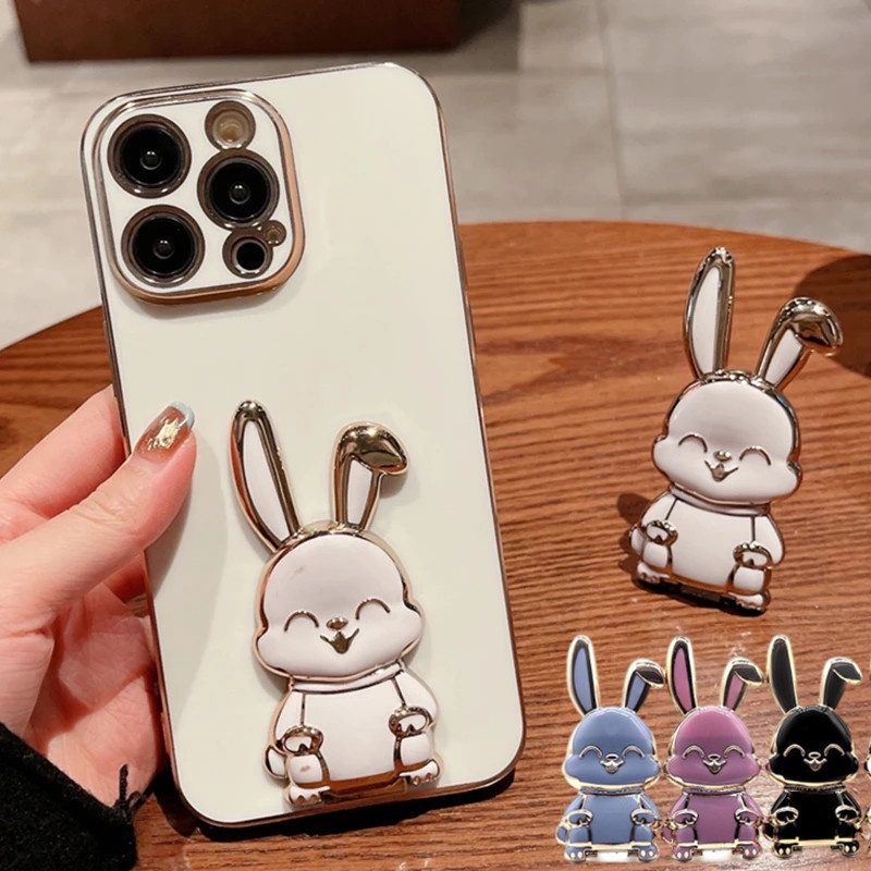 Giá Đỡ Điện Thoại Dạng Nhẫn Hình Thỏ Hoạt Hình 3D Dễ Thương