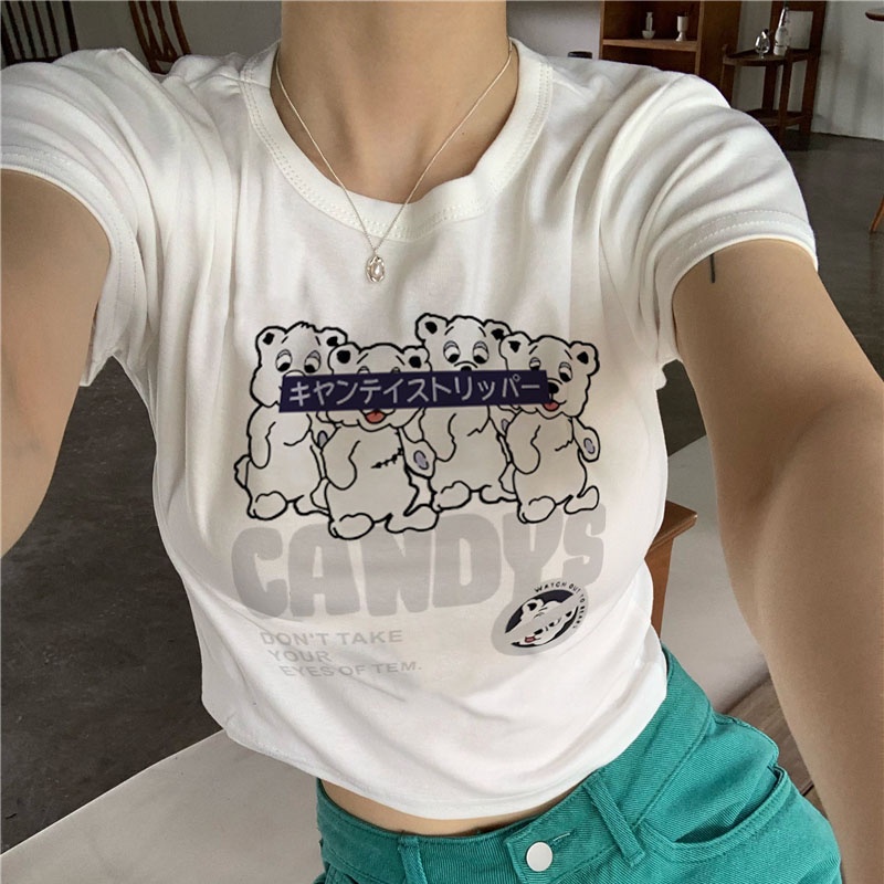 Áo Thun cotton Mỏng Ngắn Tay Cổ Bẻ Lưng Thời Trang Mùa Hè Cho Nữ áo croptop