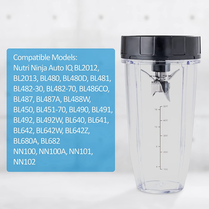 Bộ 2 Cốc Đánh Trứng 24 Oz Kèm Nắp Và Lưỡi Dao Tiện Dụng Cho Ninja (Auto IQ BL480 BL482 BL642 NN102 BL682 BL450)