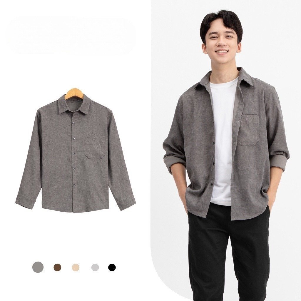 Áo sơ mi nhung tăm dài tay cao cấp chất vải mềm mịn form Hàn Quốc phong cách trẻ trung thời trang