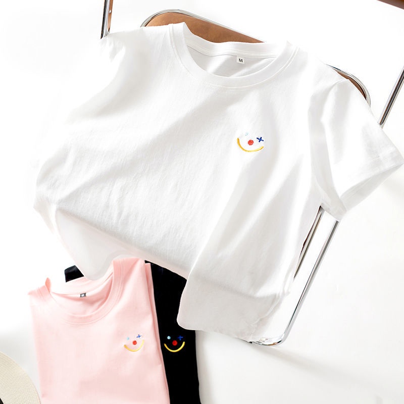 Áo Thun Cotton Tay Ngắn Dáng Rộng Thêu Họa Tiết Thời Trang Mùa Hè 2022