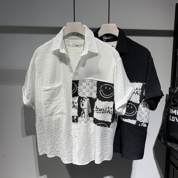 Áo Sơ Mi Tay Ngắn Dáng Rộng Có Túi Màu Sắc Tương Phản Thời Trang Mùa Hè Dễ Phối Đồ Cho Nam Size S-4Xl 2 Phong