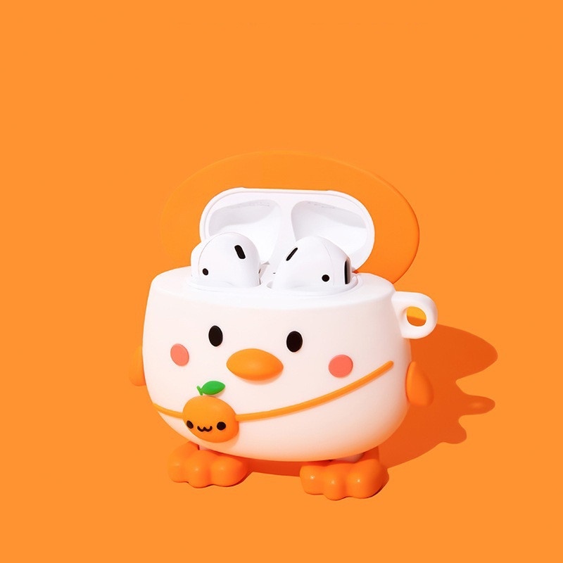 Vỏ Bảo Vệ Hộp Sạc Tai Nghe AirPods Gen1 / 2 3 Pro Bằng Silicon Mềm Hình Gà Màu Cam