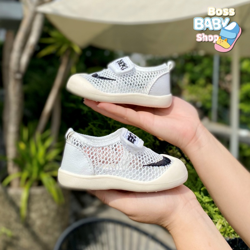 Giày tập đi cho bé trai trẻ em phối lưới thoáng khi bốn mùa đế mềm chống trượt quai ngang êm chân