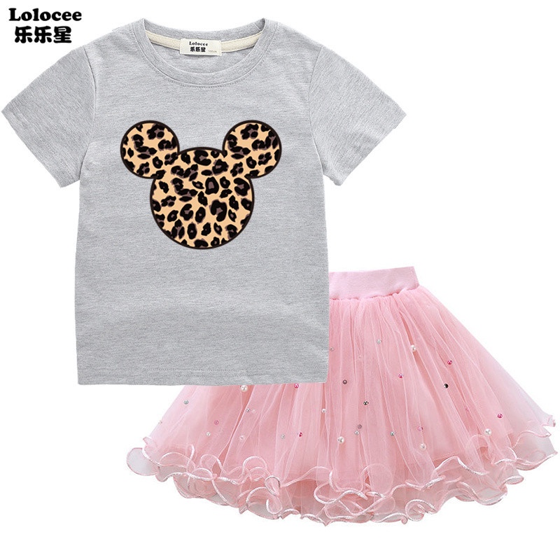 Set Đồ 2 Món Gồm Áo Thun In Hình Chuột Minnie + Chân Váy Tutu Cho Bé Gái