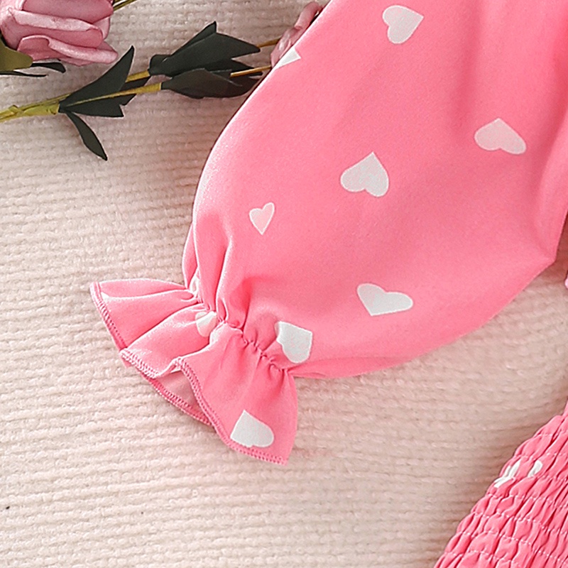 Set đồ 2 món SIYYIS gồm áo croptop trễ vai chấm bi + chân váy nhún bèo màu hồng cho bé 4-7 tuổi