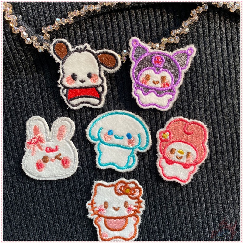 ♥ Cinnamoroll / melody / kuromi / hello kitty / pochacco - Miếng Dán Tự Dính Nhồi Bông ♥ 1 Miếng Dán Ủi Lên Quần Áo / Túi Xách Thêu Họa Tiết Hoạt Hình Dễ Thương diy