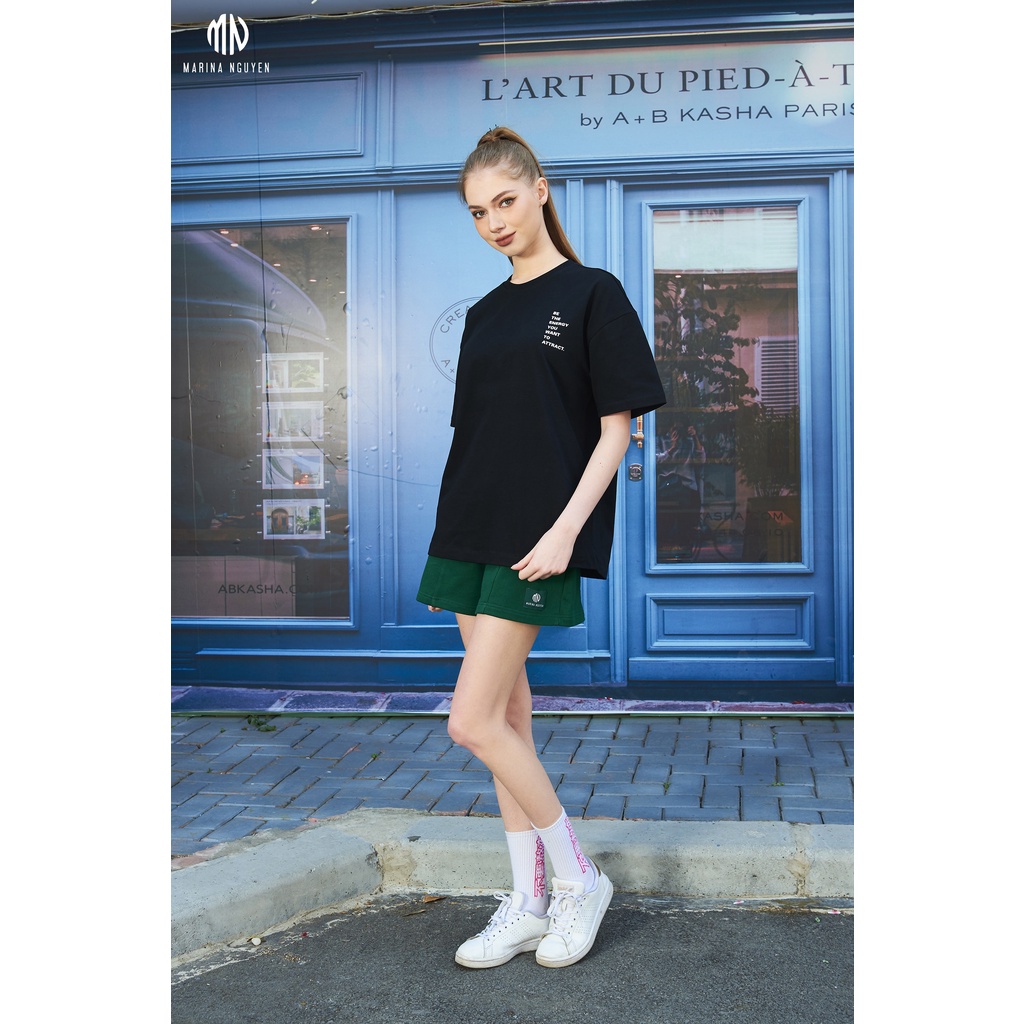 Áo phông cotton thun MARINA NGUYỄN Thiết Kế Cổ Tròn có logo trước ngực và chữ NCIT sau lưng, Tay ngắn, mã 123-003