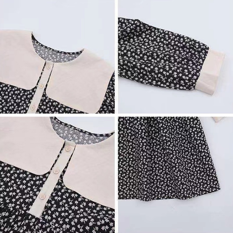 Đầm Công Chúa Tay Dài Cổ Bẻ In Họa Tiết Hoa Thời Trang Xuân Thu Phong Cách Hàn Quốc Cho Bé Gái 1-6 Tuổi