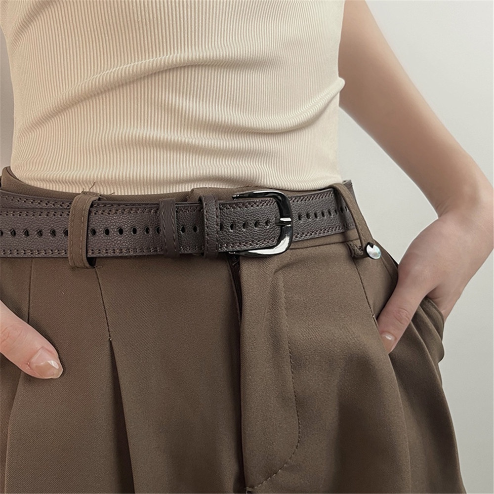 Thắt Lưng Da PU Thiết Kế Đục Lỗ Phong Cách Hàn Quốc Thời Trang Cho Nam Và Nữ