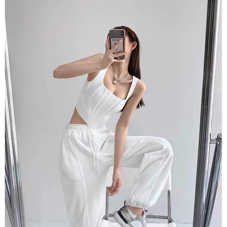 COZOKC Áo Không Tay Cổ Vuông Thiết Kế Bất Đối Xứng Thời Trang