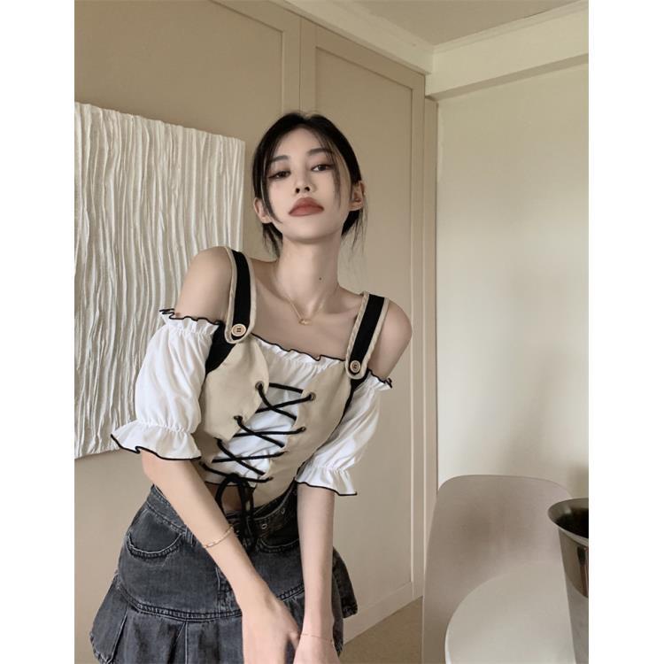 Áo Kiểu Dây Rút Phong Cách Retro Mùa Hè Cho Nữ