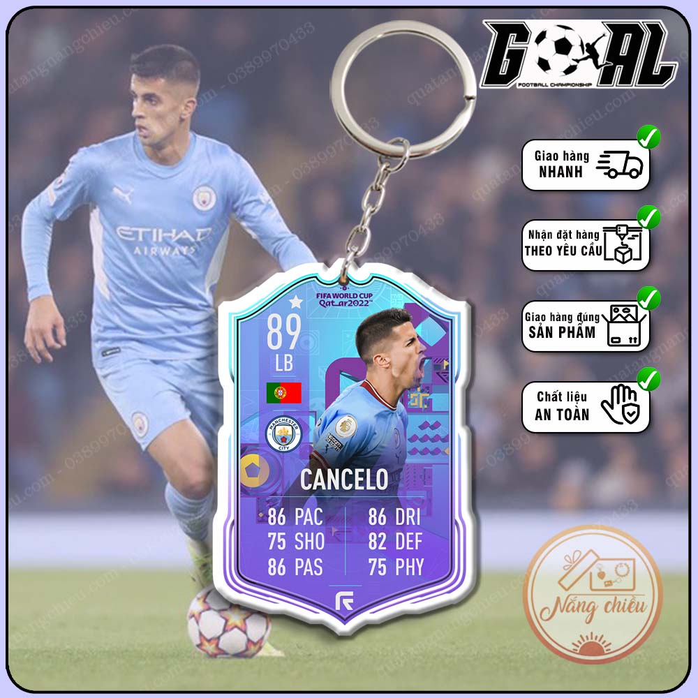 Móc khóa in hình cầu thủ Joao Cancelo  - CLB Bayern München - Thẻ bóng đá icon huyền thoại [6737-6748]
