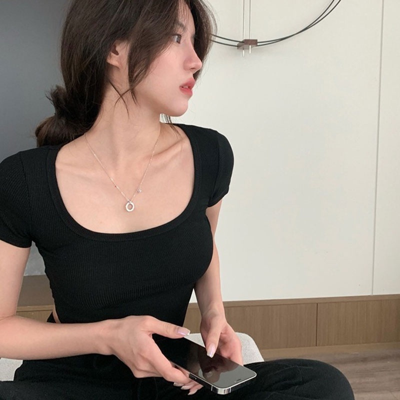 Áo thun XINLANYASHE tay ngắn cổ tròn đơn giản cho nữ