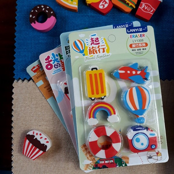 Combo 6 cục tẩy theo các chủ đề khác nhau siêu cute, Gôm tẩy đáng yêu, tẩy bút chì đáng yêu
