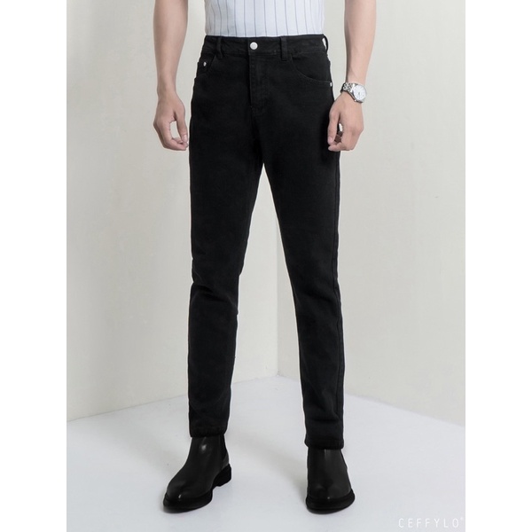 Quần Jeans trơn nam màu Đen form slimfit trơn CEFFYLO chất bò thun co giãn nhẹ