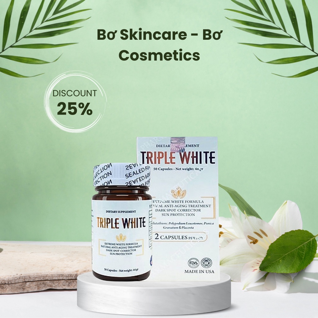 VIÊN UỐNG TRIPLE WHITE TRẮNG DA, MỜ NÁM, GIẢM THÂM CHỐNG NẮNG (HỘP 50 VIÊN)