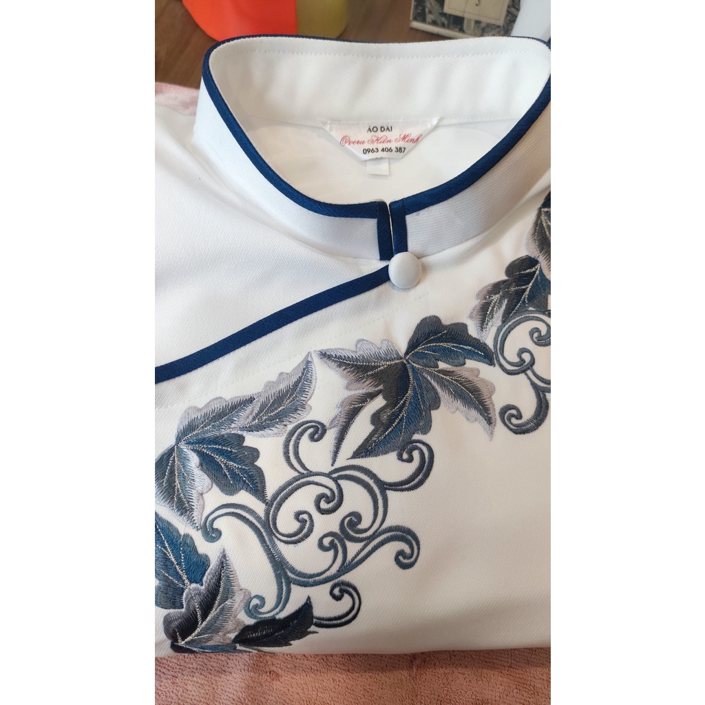 Áo dài nam hoạ tiết thêu tay cao cấp, may 2 lớp , tay vest đứng form áo, Tặng kèm khăn xếp cùng màu áo