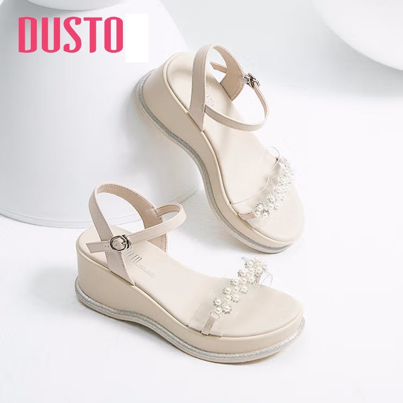 giày sandal cao gót đế xuông dusto thời trang công sở đẹp cao cấp giá rẻ cao 6.2p chắc chắn da mềm êm chân màu be-DXD017