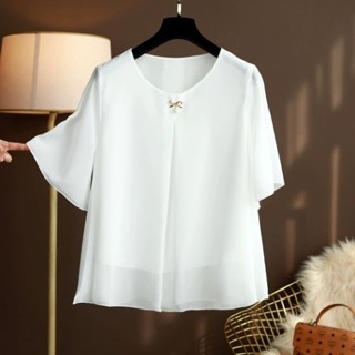 Áo Sơ Mi trung niên nữ U30 U40 U50,Áo Nữ Cổ Tròn Xếp Li Giữa Tay Lửng Ống Suông HT_ Thời Trang Trung Niên