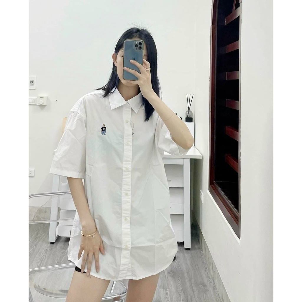 Áo sơ mi nữ cộc tay thêu hình gấu SomitheuGau707