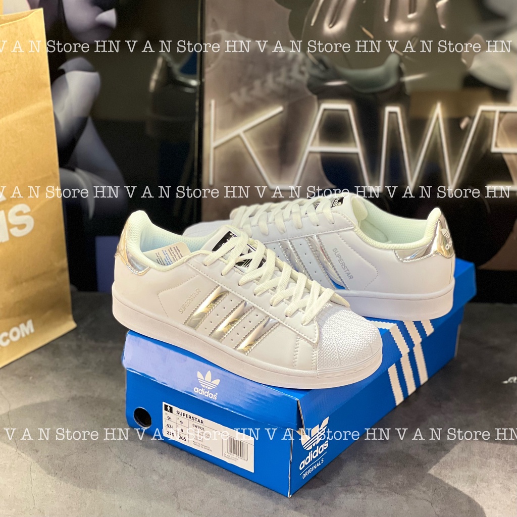 Giày Thể Thao Adidas Superstar Trắng Sọc Bạc, Giày Adidas Superstar White / Silver