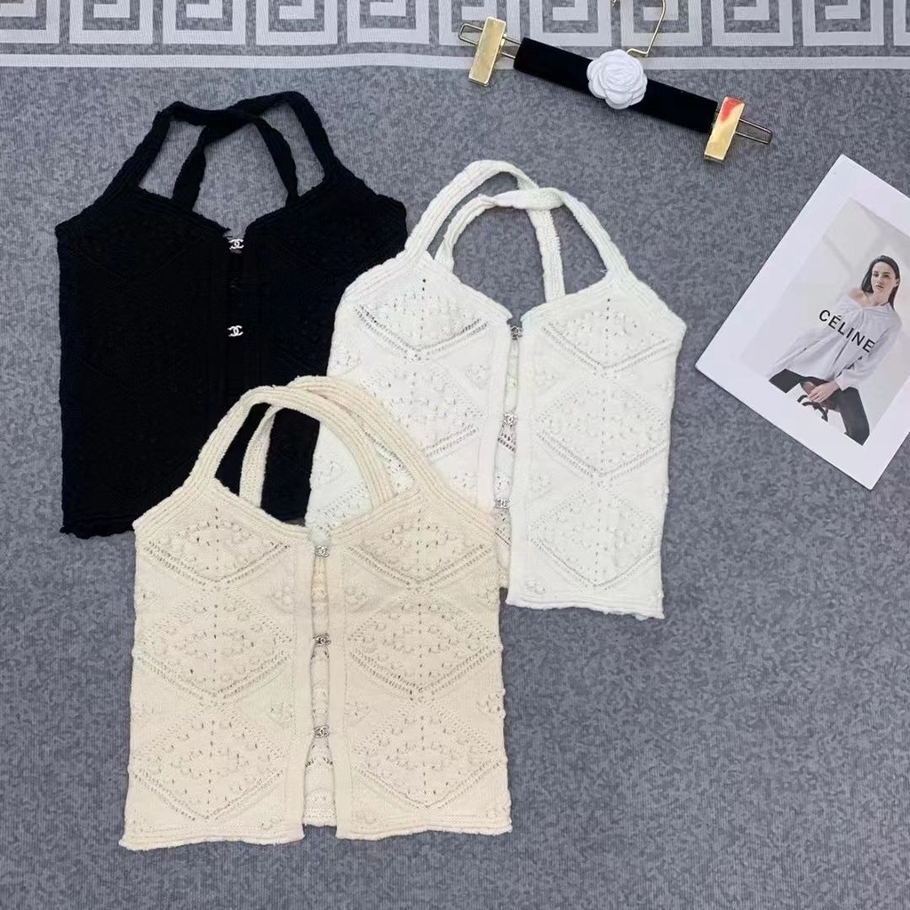 Áo Dệt Kim Hai Dây Phối Nút In Chữ Blackpink jennie Thời Trang Gợi Cảm