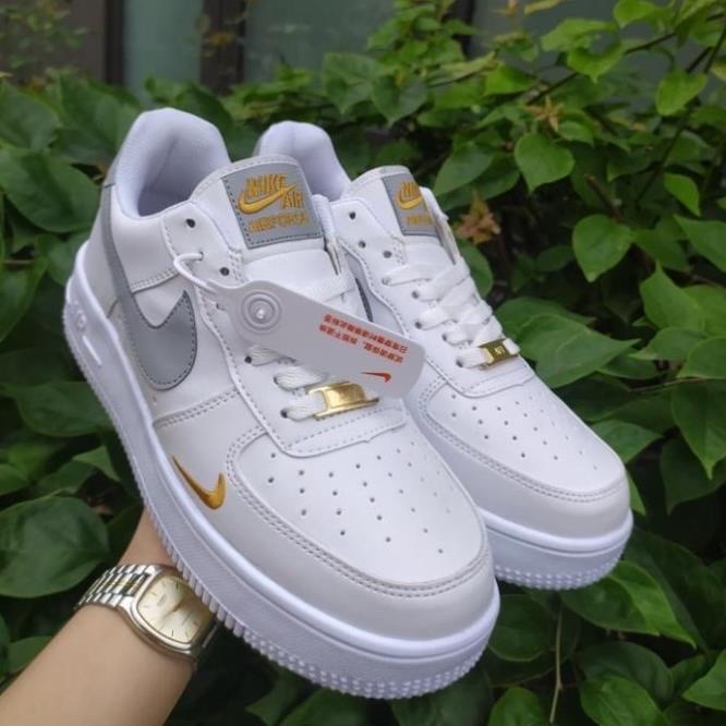 Giày thể thao air force 1 vệt xám logo vàng , Giày AF1 trắng vệt xám nam nữ bản đẹp 2022 full box bill