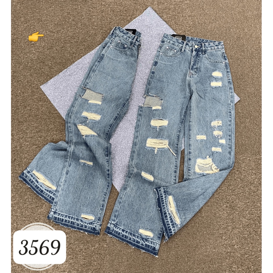 (HCM) Quần jean baggy ống suông rách siêu hot , thời trang nữ siêu xinh , tôn dáng sành điệu cho các nàng KM FASHION