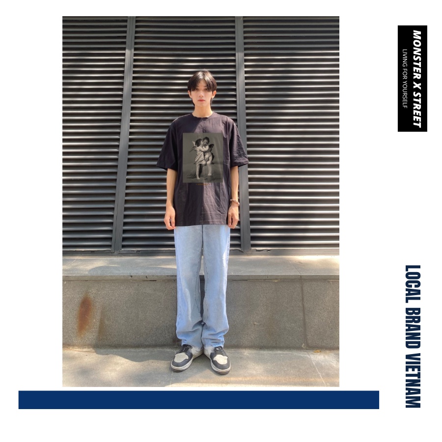 Áo thun unisex MONSTER X STREET Angle Thiên Sứ phông tay lỡ nam nữ form rộng Local Brand