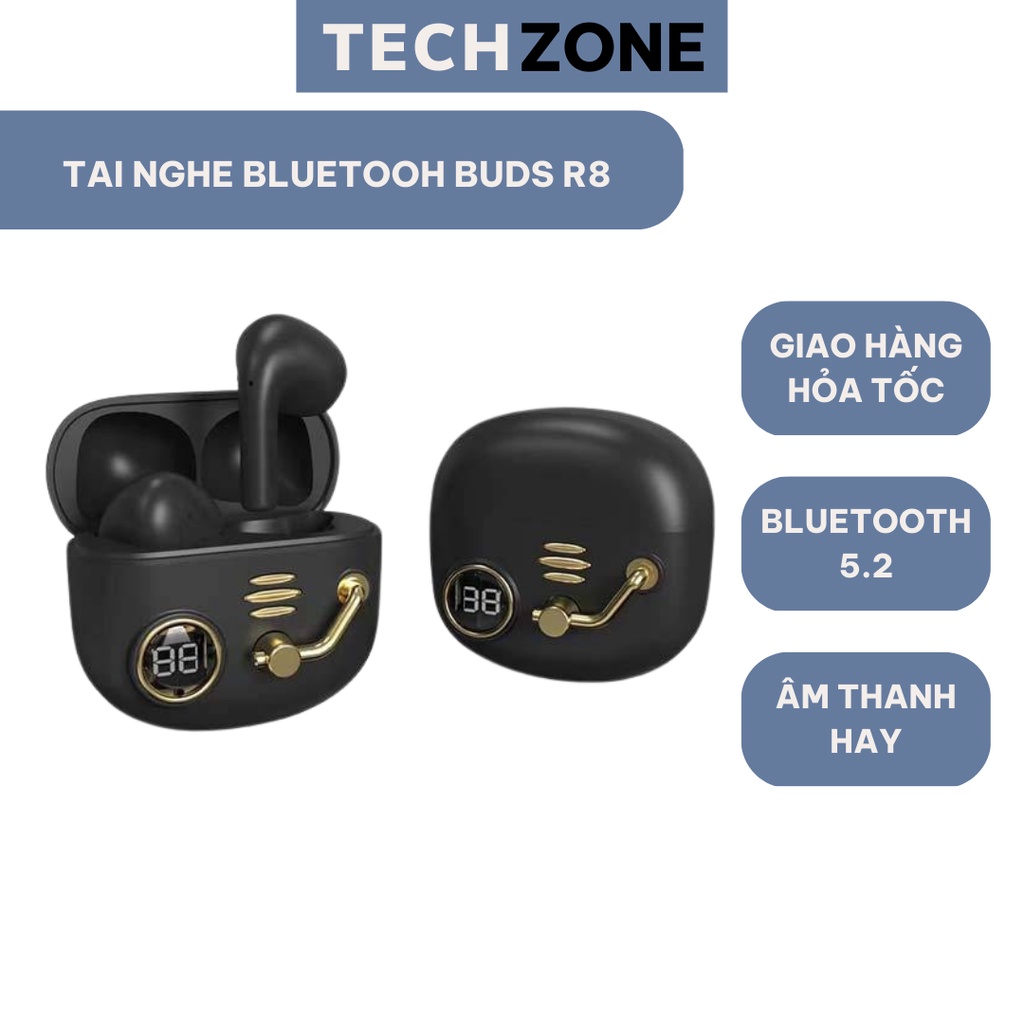 Tai nghe bluetooth không dây Buds R8 TWS 5.2 chính hãng nút cảm ứng âm thanh HIFI có mic đàm thoại- Techzone