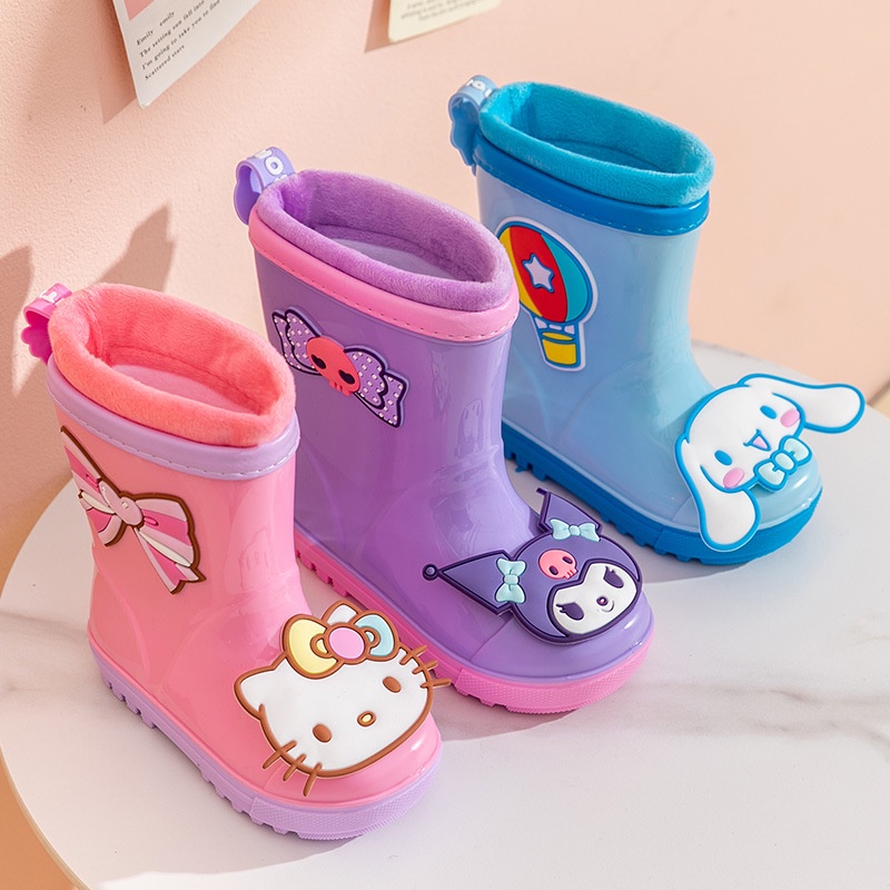 Ủng Đi Mưa Lót Lông Cừu Chống Trượt Hình Hello Kitty Dễ Thương Cho Bé